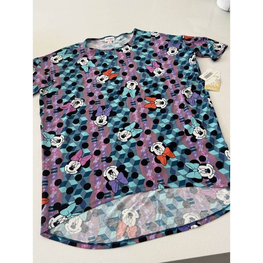 LuLaRoe Disney Irma Tunic Top Shirt Minnie Mouse Purple Bow Print Womens XS NEW